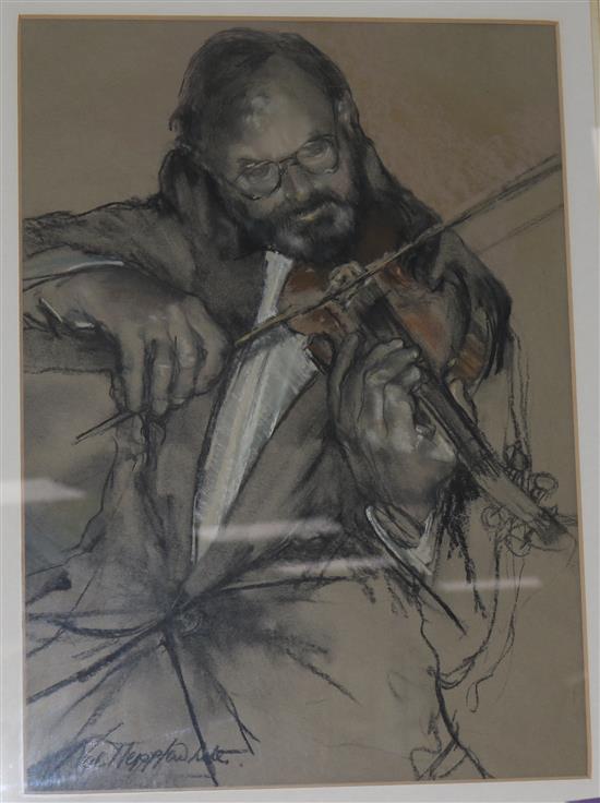 Val Hepplewhite, charcoal sketch, A violinist, signed, 53 x 38cm